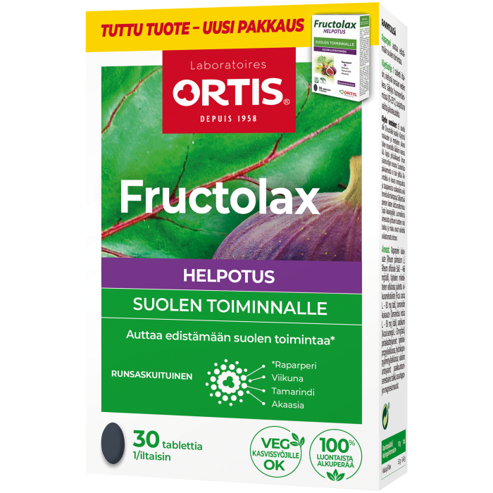 Fructolax Helpotus tabl hedelmä ja kuitu 30 kpl kuva 1