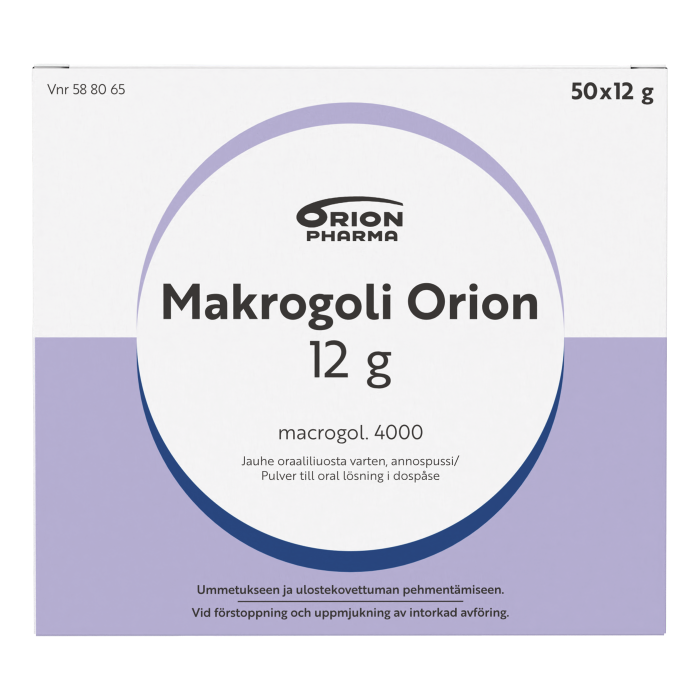 MAKROGOLI ORION jauhe oraaliliuosta varten, annospussi 12 g 50 x 12 g