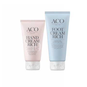 Aco käsi- ja jalkavoide LAHJAPAKETTI (pun.) 75 ml + 100 ml