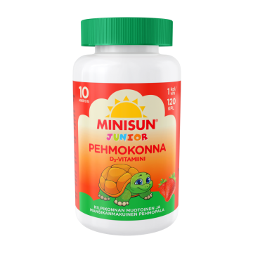 Minisun D-vitamiini Pehmokonna Mansikka 10 mikrog 120 purutabl